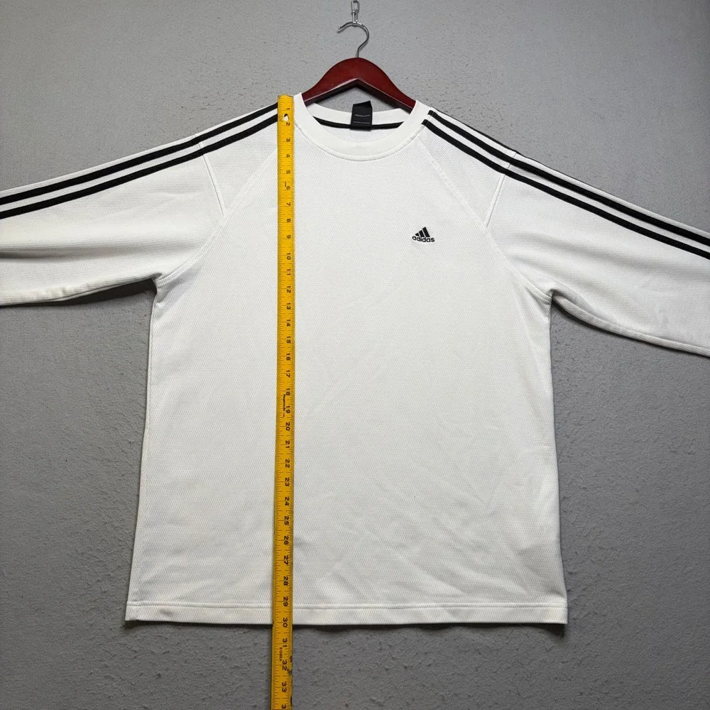 Adidas Shirt Mens Large White Long Sleeve 3 Stripe Y2K Performance Top